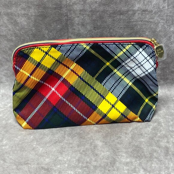 Estée Lauder Tartan Plaid Small Cosmetic Bag Recycled Material Red/Multicolor - Picture 3 of 11